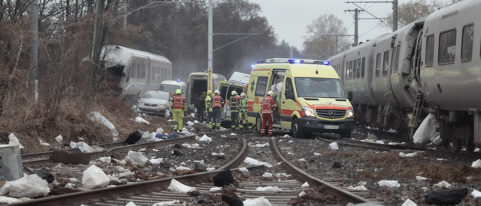 une collision ferroviaire au danemark fait au moins 17 bless&eacute;s dans un grave accident de train, mobilisant les secours pour prendre en charge les victimes.